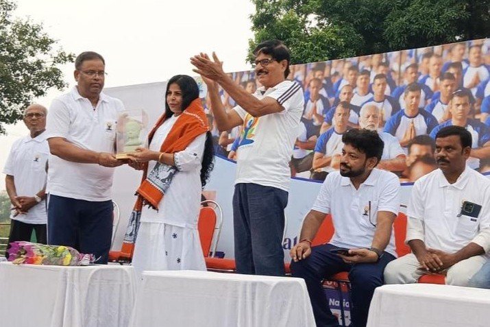 Tripti Mukherjee participating in a traditional craft event